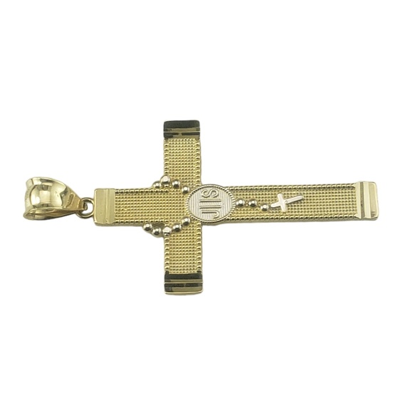 14 Karat Yellow and White Gold Cross and Rosary Bead Pendant #16753 - Picture 3 of 7